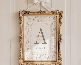 Lámina decorativa personalizada para habitación infantil, estilo cottagecore, póster para habitación de niña, estilo vintage, retro, floral antiguo, regalo para recién nacida 179B