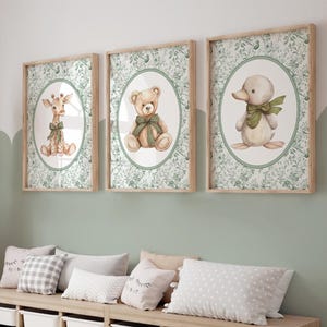 Sage Green Nursery Wall Art, Neutral Nursery Decor, Sage Nursery Decor, Set of 3 Prints, Animal Nursery Print, Girl, Boy Room Decor 436G