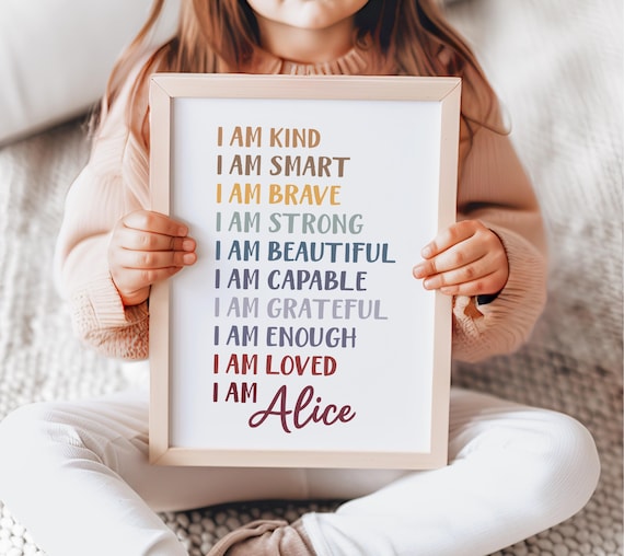 Girls Gifts Personalized Affirmations for Girls Age 3 4 5 6 7 8 9 10 Birthday Gift for Girls Affirmations Wall Art Girls Room 100A