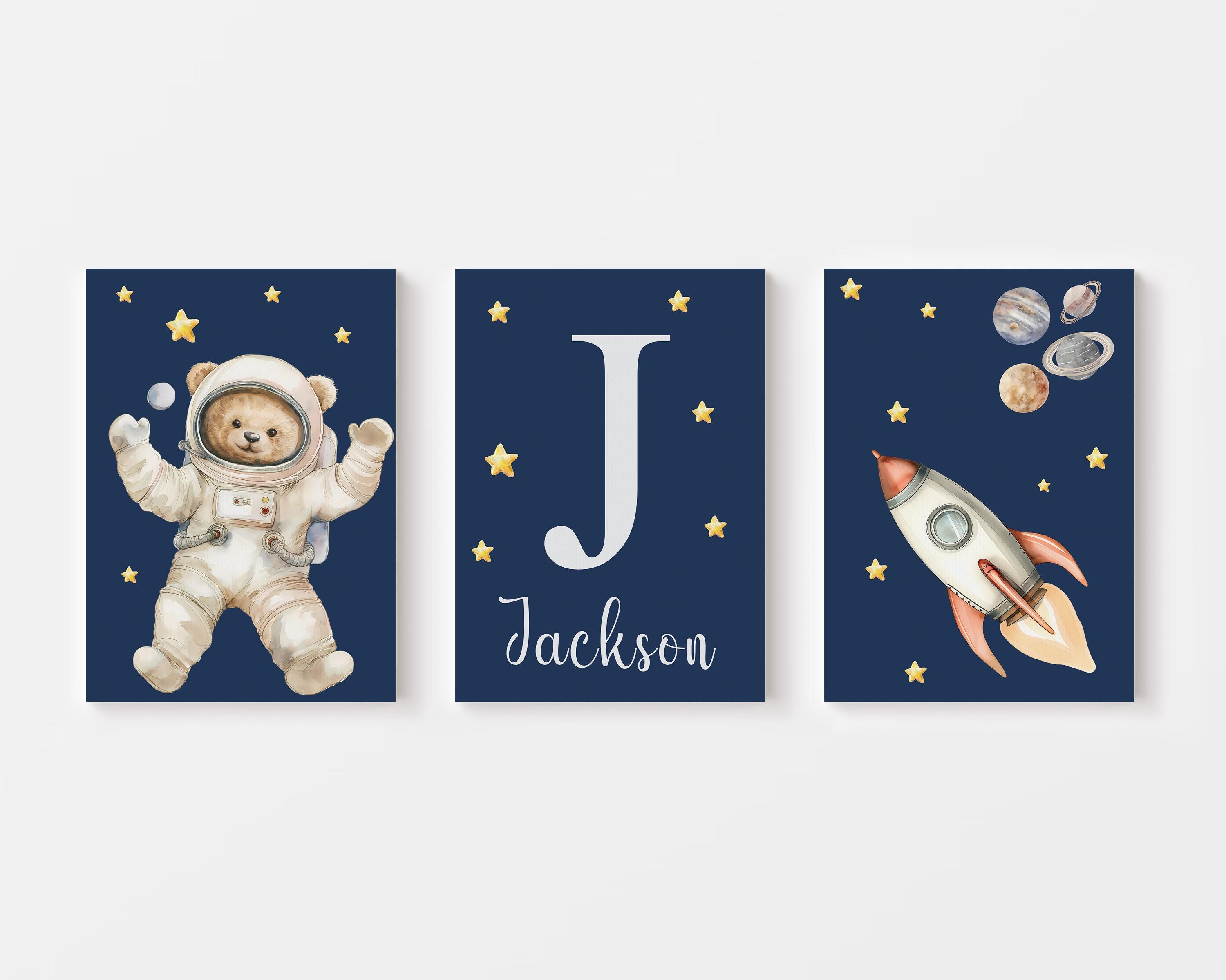 Space Theme Nursery Wall Art Personalized Set of 3 Prints for Boys ...