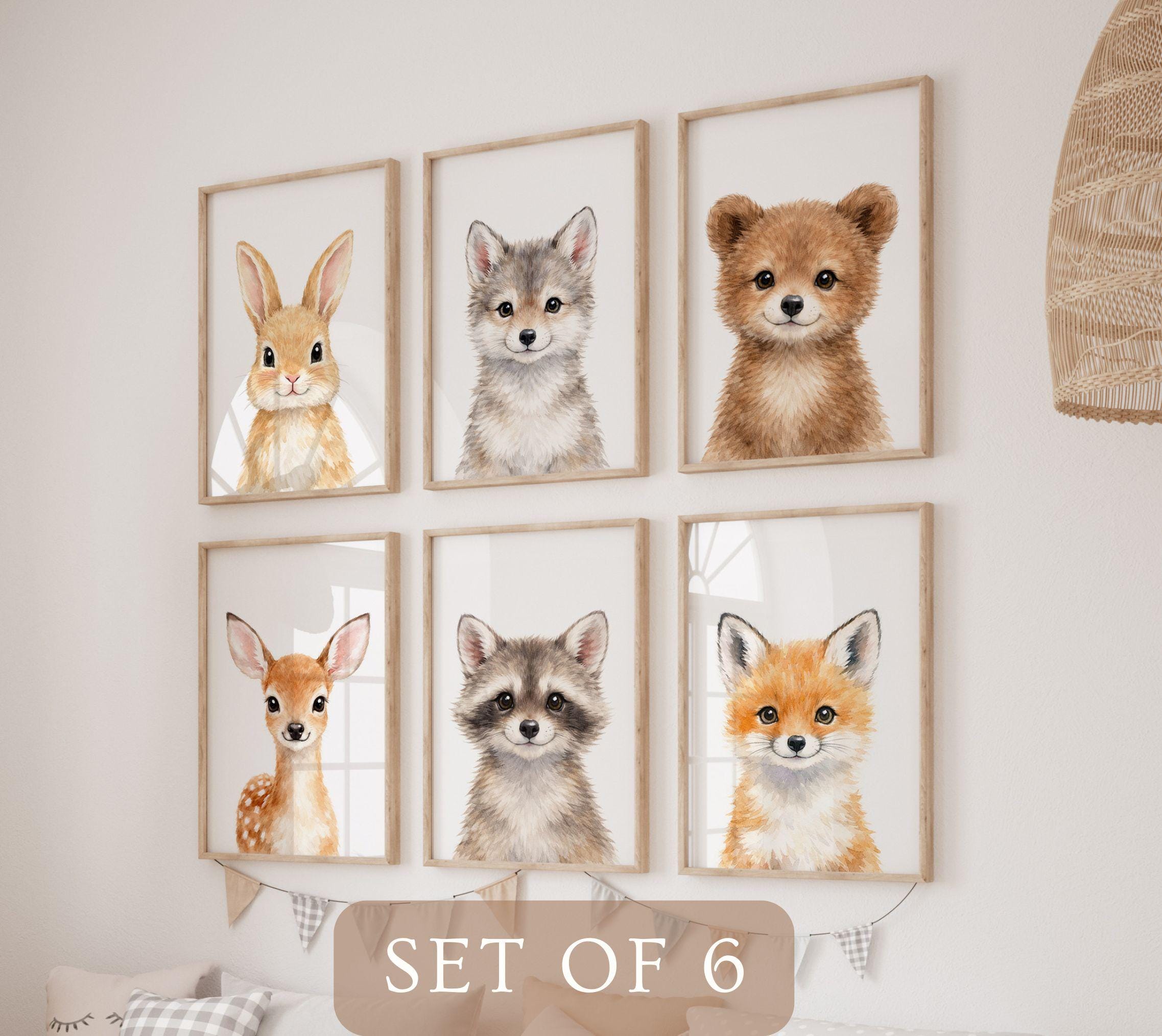 Woodland Nursery Decor Set of 6 Prints, Forest Animals Wall Art, Gender ...