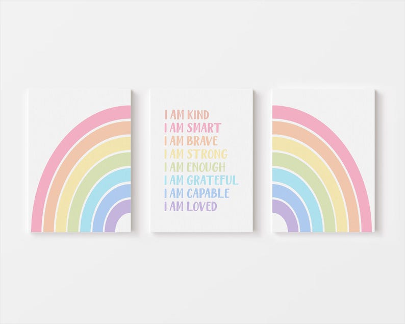 Affirmation for Kids Wall Art SET of 3 Prints Pastel Rainbow Poster Positive Affirmations Poster for Kids Motivational Wall Art for Kid 317K image 4
