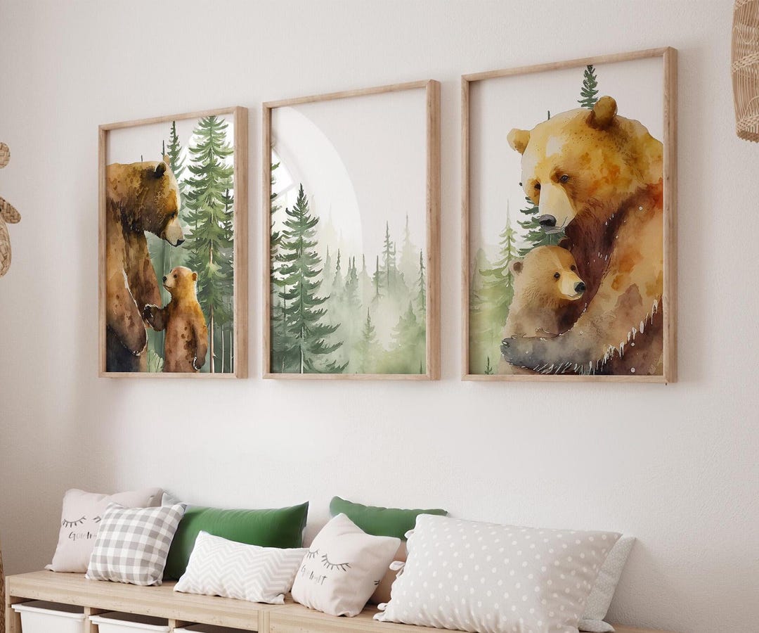 Bear Nursery Wall Art, Bear Print, Set of 3 Bear Wall Decor Nursery ...