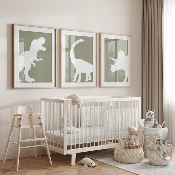Sage Green Dinosaur Nursery Decor Set of 3 Prints Dino Poster Dinosaur Decor Toddler Boy Room Decor Dinosaur Room Decor 314