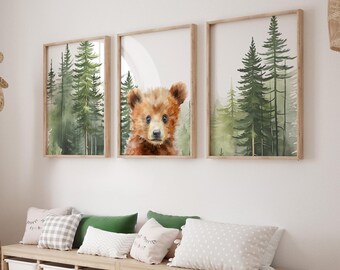 Bear Nursery Wall Art, Forest Nursery Decor, Set of 3 Bear Wall Decor, Bear Nursery Print, Neutral Nursery Decor, Woodland Forest Nursery