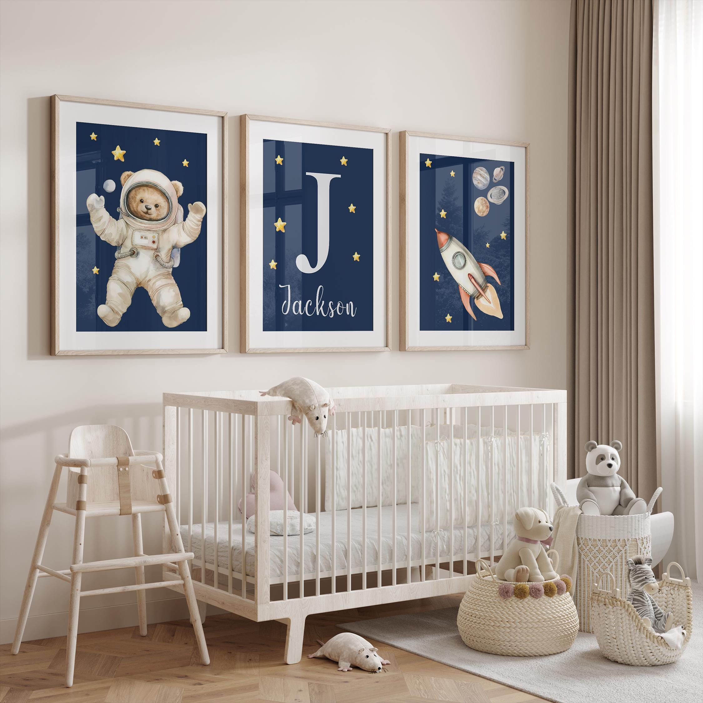 Space Theme Nursery Wall Art Personalized Set of 3 Prints for Boys ...
