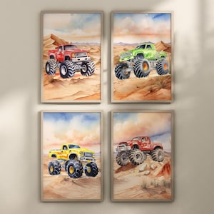 Monster Truck Wall Decor Set of 4 Prints for Boys Room Nursery Decor Monster Truck Poster Kids Wall Decor Canvas Monster Truck Wall Prints