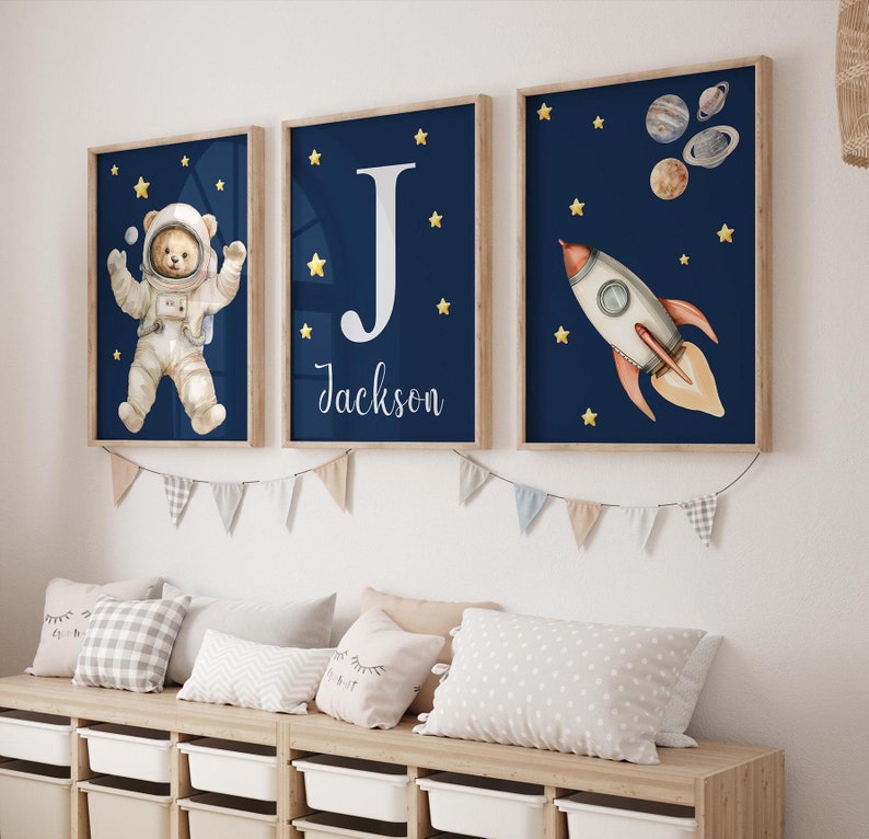 Space Theme Nursery Wall Art Personalized Set of 3 Prints for Boys ...