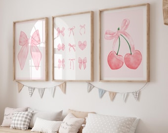 Pink Bows Wall Art, Trendy Pink Coquette Wall Art, Teen Girl Room Decor, Pink Bow Wall Art, Coquette Room Decor, Girly Wall Art 422I
