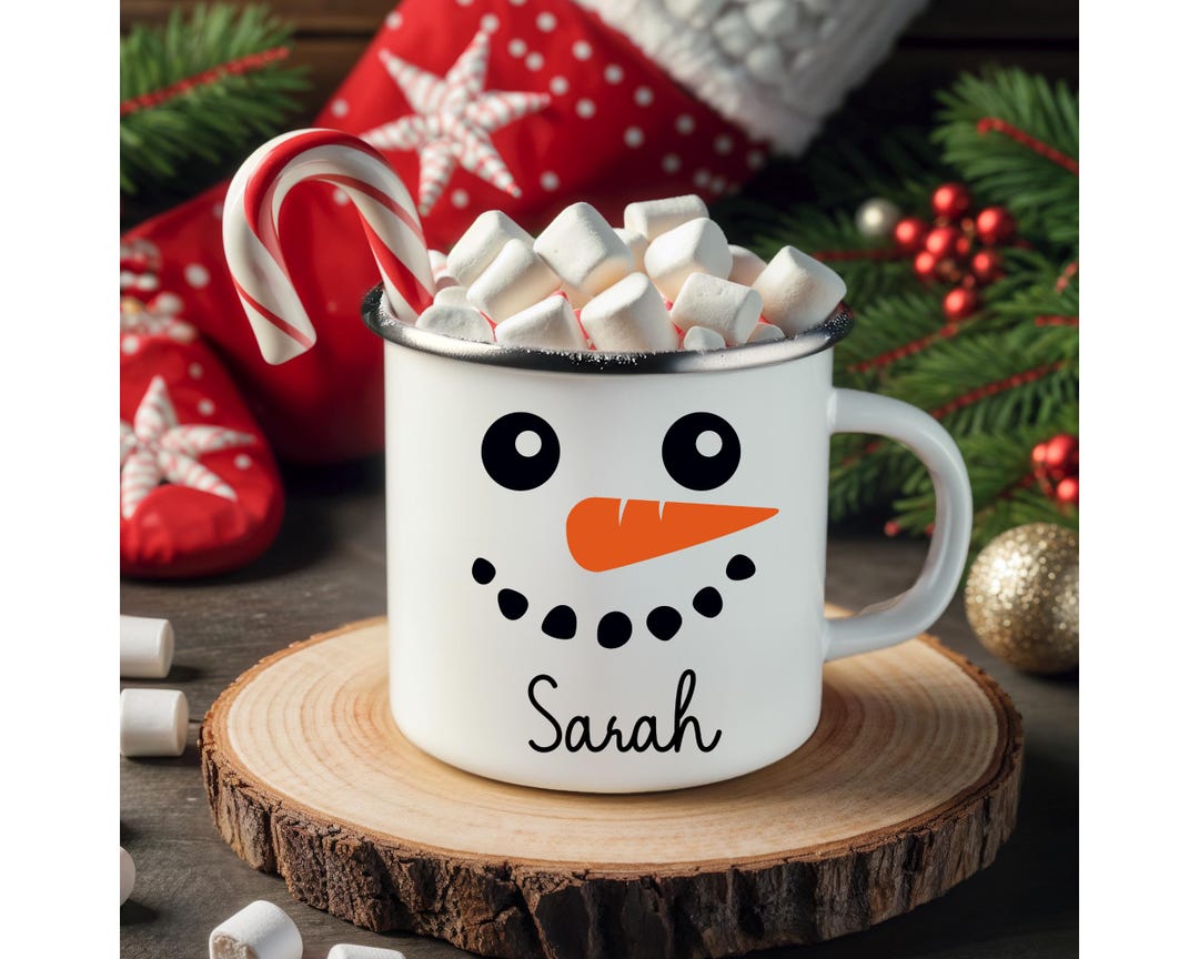 Personalized Christmas Mug - Custom Name Hot Chocolate Mug With Snowman Penguin Gnomes Design, 11 Oz