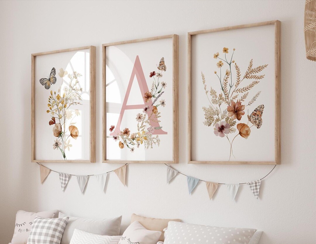 Wildflower Nursery Wall Art Girl Nursery Prints Set of 3 Girl Nursery ...