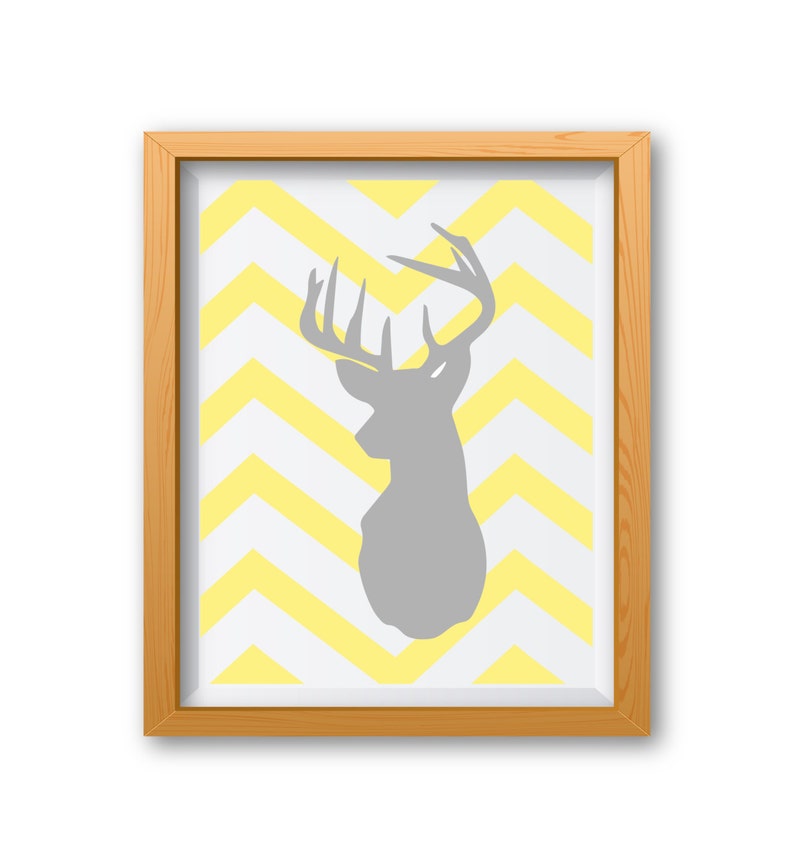 Grey And Yellow Wall Art Grey And Yellow Prints Deer Head Etsy