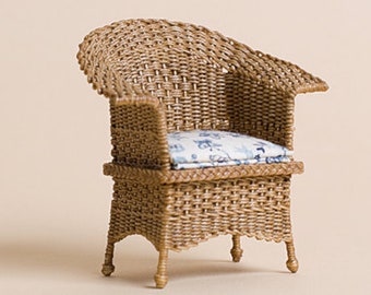Dollhouse miniature, Wicker chair, check pattern, scale 1 : 12, WC/09 19