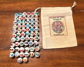 Flags of the world 5/8 size marbles and pouch with stands free shipping