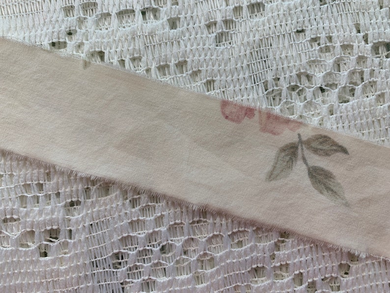 Handfrayed Fabric Ribbon Trim Soft Peach Floral Junk Journal Etsy
