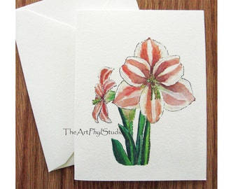 Lily Note Cards with Original Watercolor Designs - Boxed Set of 8 Cards and 8 Envelopes