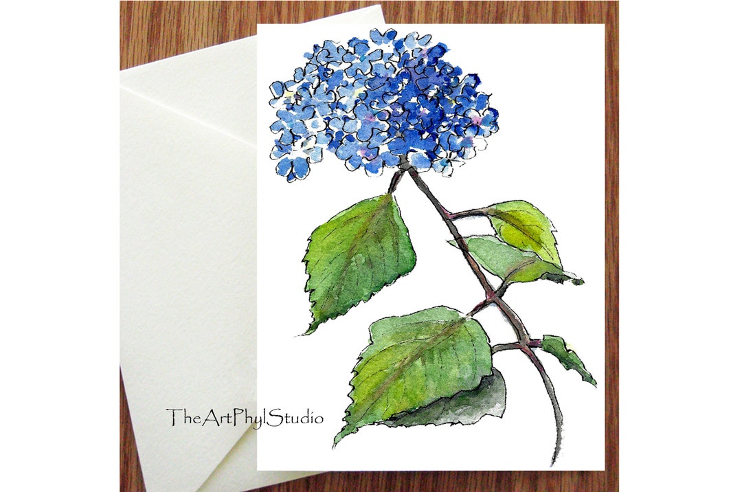 Hydrangea Note Cards With Original Watercolor Designs Boxed Set of