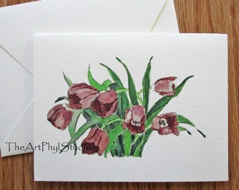Purple Tulip Note Cards with Original Watercolor Designs - Boxed Set of 8 Cards and 8 Envelopes