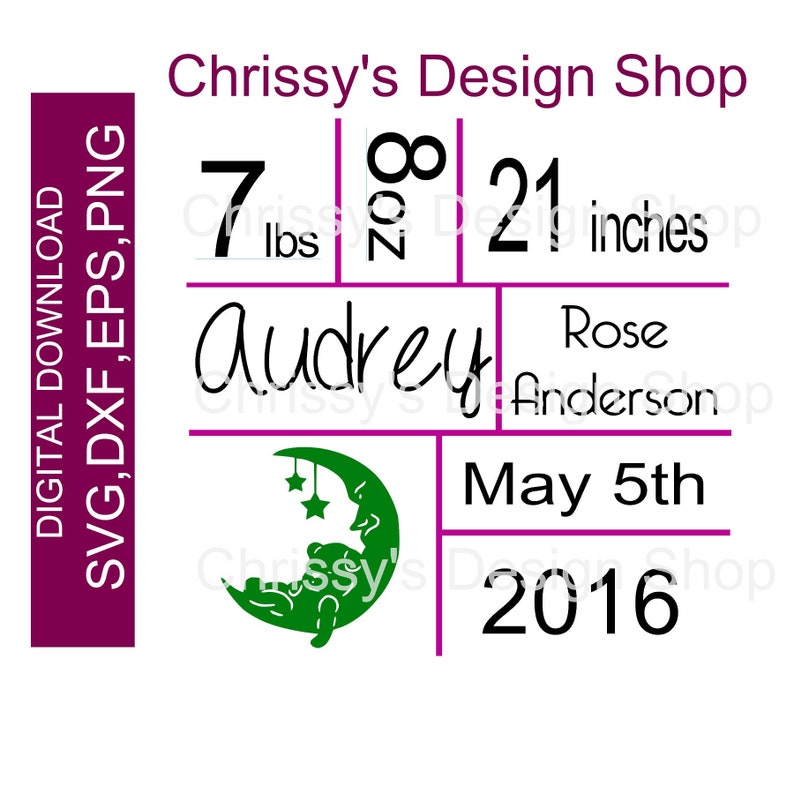 Download Baby Birth Announcement Svg Cut File Editable Birth Stats Dxf Eps Craft Supplies Tools Papercraft