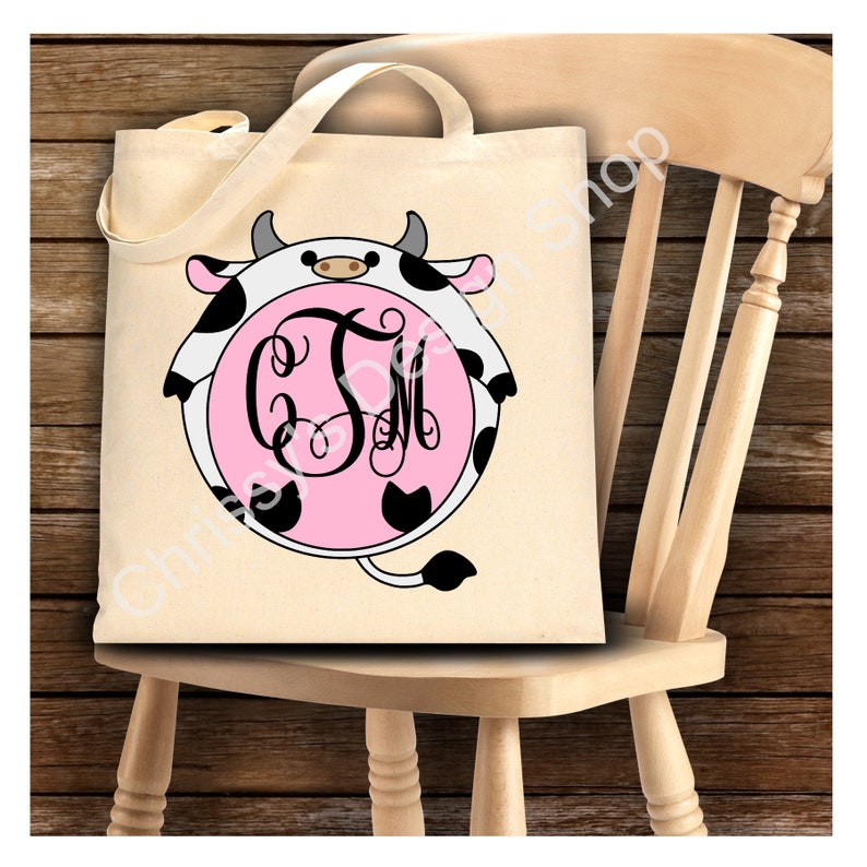 Download Fat round cow monogram border SVG Black and white cow DXF ...