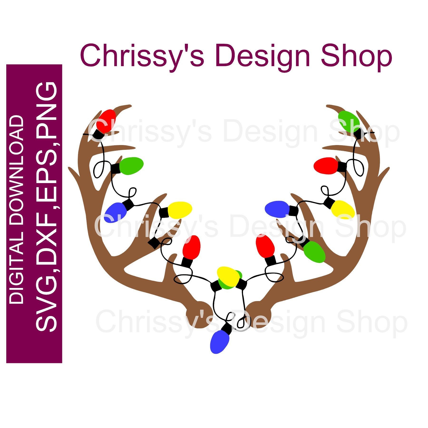 Download Christmas Antler Lights Svg Download Holiday Lights On Deer Etsy