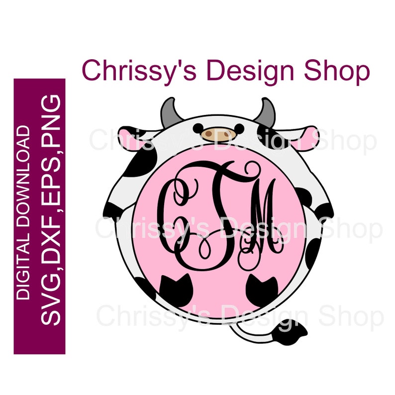 Download Fat round cow monogram border SVG Black and white cow DXF ...
