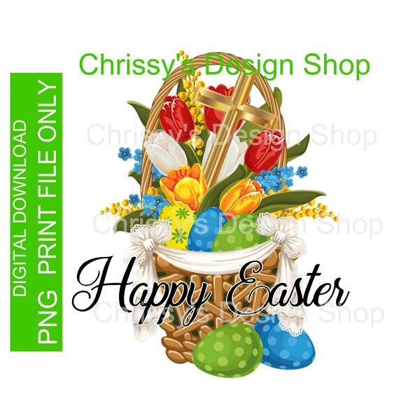Religious Easter Basket PNG print file Colorful Easter Etsy