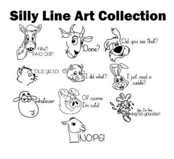 Download Silly Animal Line Art Bundle Svg Line Art Cat Svg Cartoon Etsy