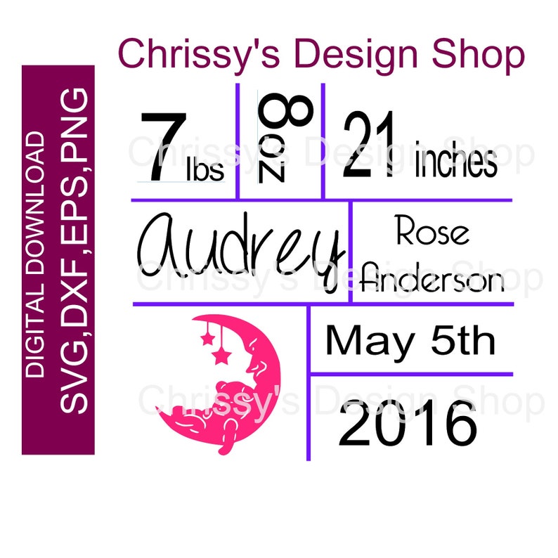 Download Baby Birth Announcement Svg Cut File Editable Birth Stats Dxf Eps Craft Supplies Tools Papercraft