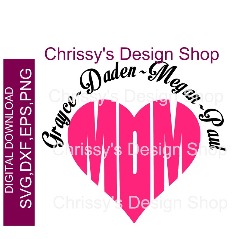 Download Mom heart with childrens names SVG file for Mothers Day gifts | Etsy