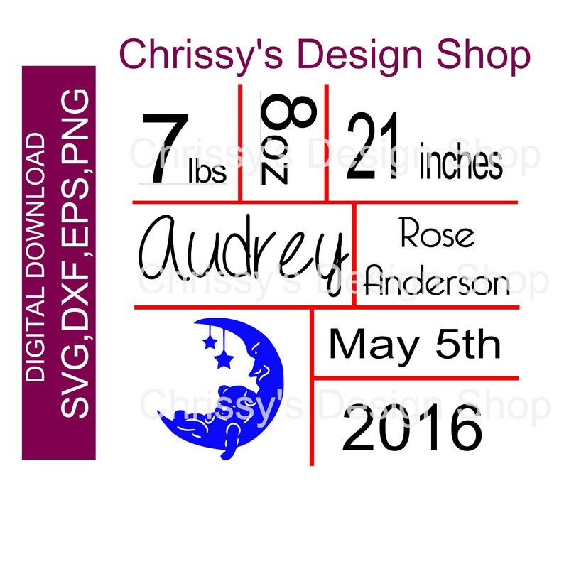 Download Baby Birth Announcement Svg Cut File Editable Birth Stats Dxf Eps Craft Supplies Tools Papercraft
