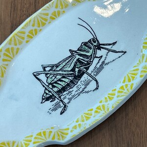 Ceramic Dish with Grasshopper and Edged in a Yellow Graphic Design image 4