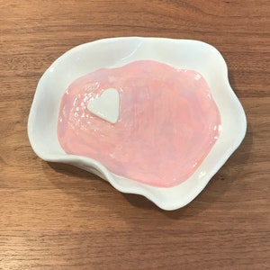 Pink Heart Ceramic Mother of Pearl Valentines Day Dish