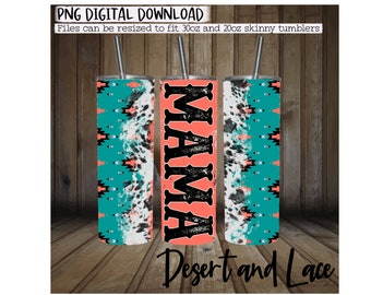 Sublimation Tumbler Wrap DIGITAL DOWNLOAD.. Aztec & Cowhide Mama *matching mini sippy tumbler wrap available as a separate listing*