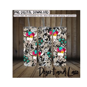 30oz and 20oz Sublimation Tumbler Wrap DIGITAL DOWNLOAD.. Funky Cowskulls| Western tumbler png | Western tumbler | Western tumbler wrap |