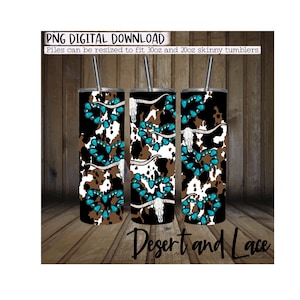 30oz and 20oz Sublimation Tumbler Wrap DIGITAL DOWNLOAD.. Turquoise Longhorns | Western tumbler png | Western tumbler wrap | Sublimation png