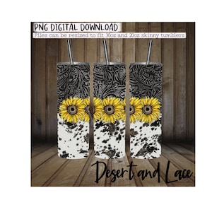 30oz and 20oz Sublimation Tumbler Wrap DIGITAL DOWNLOAD Tooled Cowhide Sunflowers | Western Tumbler | Western tumbler wrap |