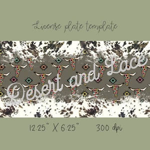 License Plate DIGITAL PNG.. Cowhide and Longhorns