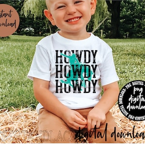 ORIGINAL CREATOR* Howdy Howdy Howdy (blaue Version) PNG Digitaler download| Western | Western png | Grüße | wildes Pferd | Türkis Western | Reiter