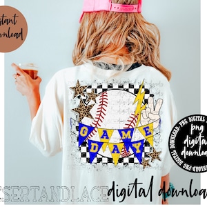 ORIGINELE CREATOR* Game Day Baseball digitale PNG-download (verouderd) | Sport | Baseball Mama | Honkbalshirt | Gele en blauwe schoolkleur