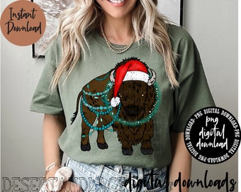 ORIGINAL CREATOR* Christmas Buffalo PNG digital download| Western | Western png | Turquoise Bison | American Buffalo | Wild West