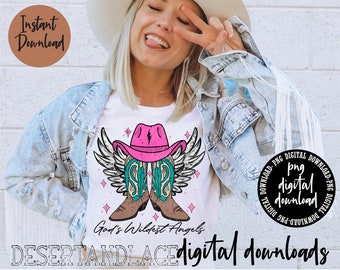 ORIGINAL CREATOR* God’s Wildest Angels PNG Digital Download | Angel Wings | Cowboys and Angels | Pink Cowboy Hat | Western Graphic Tee |