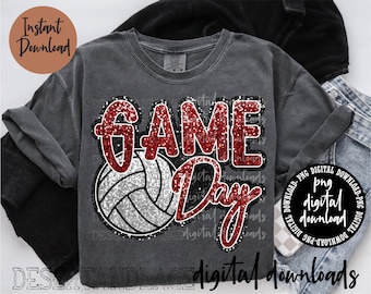 ORIGINALSKAPARE* Matchdagspaljetter Volleyboll PNG digital nedladdning (Faux-paljetter) | Sport | Volleybollsmatchdag | Rödbrun och svart skola