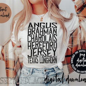 ORIGINAL CREATOR* Breeds of Cattle PNG Digital download (2 png files font variation) | Cattleman | Livestock | Ranch | Cows | Heifers |