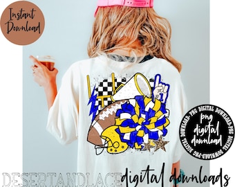ORIGINAL CREATOR* Football and Cheer PNG digital download | Sports| Football shirt| Game day shirt | School spirit shirt | blue and yellow