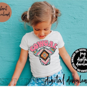 ORIGINAL CREATOR* Distressed Cowgal Aztec Cowhead PNG digital download | western png | Kids western designs | cowkid | cowhead | girls |