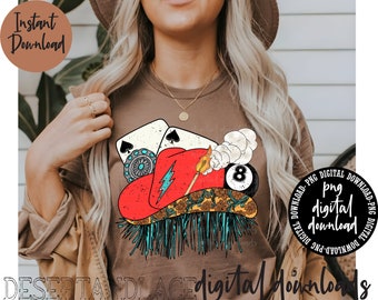 ORIGINAL CREATOR* Lady Luck PNG Digital Download | Red Cowboy Hat | Western | Eight Ball | Western Grunge | Spades | Flame | Cowboy hat