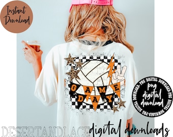 ORIGINAL CREATOR* Game Day Volleyball PNG digital download (distressed) | Sports | Volleyball | Volleyball Game | Orange and Black school