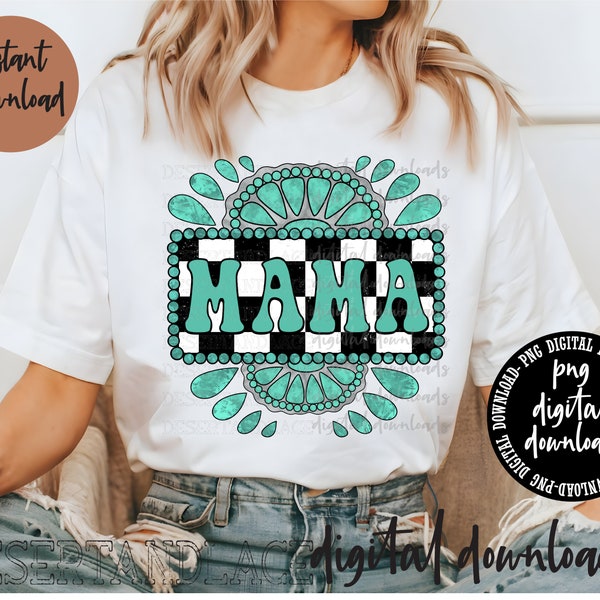 ORIGINAL CREATOR* Mama Checkered Turquoise Concho Frame PNG digital download | Turquoise Concho | Turquoise Frame | Mama Checkered Font | Ma