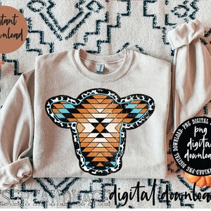 URSPRÜNGLICHER SCHÖPFER* Aztekischer Rindsleder-Kuhkopf PNG digitaler Download | Western png | Kuhkopf-Design | Aztekische Kuh | Kuhabdruck Kuhkopf | Aztekisches Muster